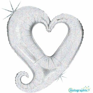 Zilver Open Hart holographic Folieballon, 94 cm Zilver Open Hart holographic Folieballon, 94 cm