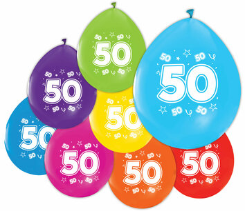 50 jaar, ballonnen, 8 stuks, multicolor 50 jaar, ballonnen, 8 stuks, multicolor