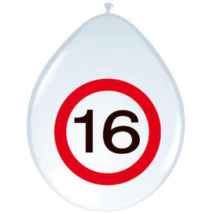 16 jaar, Verkeersbord Ballonnen, 8 stuks 16 jaar, Verkeersbord Ballonnen, 8 stuks