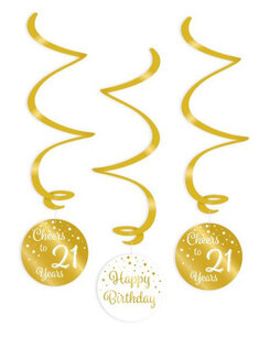 21 jaar swirl deco Gold/white, 3 stuks 21 jaar swirl deco Gold/white, 3 stuks