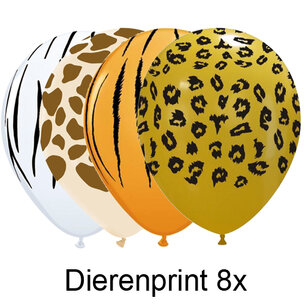 Dierenprint safari ballonnen, assorti, 8 stuks, 30cm Dierenprint safari ballonnen, assorti, 8 stuks, 30cm