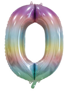 Folie Ballon Cijfer 0 Pastel Rainbow, 86 cm Folie Ballon Cijfer 0 Pastel Rainbow, 86 cm