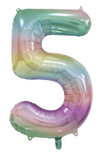Folie Ballon Cijfer 5 Pastel rainbow, 86 cm Folie Ballon Cijfer 5 Pastel rainbow, 86 cm