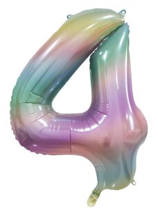 Folie Ballon Cijfer 4 Pastel rainbow, 86 cm Folie Ballon Cijfer 4 Pastel rainbow, 86 cm