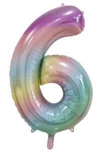 Folie Ballon Cijfer 6 Pastel rainbow, 86 cm Folie Ballon Cijfer 6 Pastel rainbow, 86 cm