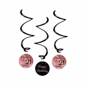 21 jaar swirl deco Rose/black, 3 stuks 21 jaar swirl deco Rose/black, 3 stuks