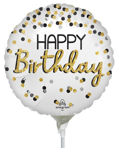 Happy Birthday mini Folieballon goud/zilver, 9 inch (23 cm), zonder zelfsluitend ventiel Happy Birthday mini Folieballon goud/zilver, 9 inch (23 cm), zonder zelfsluitend ventiel