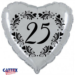 25 zilver Folieballon hart, 45 cm 25 zilver Folieballon hart, 45 cm