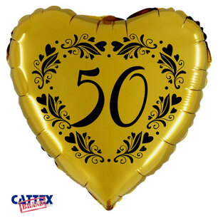 50 goud Folieballon hart, 45 cm 50 goud Folieballon hart, 45 cm