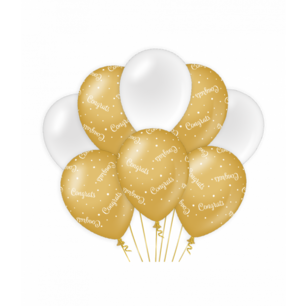 Congrats Ballonnen gold/white, 8 stuks Congrats Ballonnen gold/white, 8 stuks