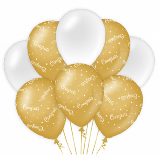 Congrats Ballonnen gold/white, 8 stuks Congrats Ballonnen gold/white, 8 stuks