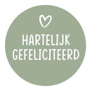 Etiket Hartelijk Gefeliciteerd, groen-wit, 30mm, per stuk