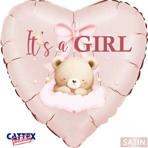 It's a Girl Teddybear folieballon hart, 45 cm