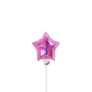 Fuchsia glitter Stervorm mini Folieballon, 4 inch (10 cm), zonder zelfsluitend ventiel