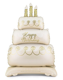 Birthday cake crème folieballon staand, 100 cm