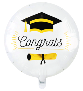 Congrats (Geslaagd) Folieballon wit, 45 cm