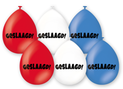 Geslaagd Ballonnen Rood-wit-blauw, 6 stuks