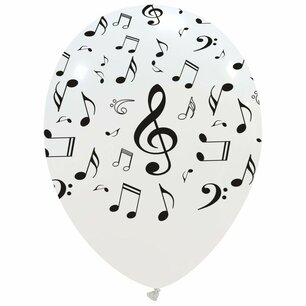 Muzieknoten ballonnen wit, 6 stuks, 30cm