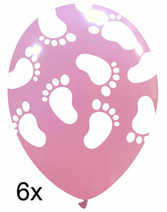 Babyvoetjes Ballonnen lichtroze met witte voetjes, 6 stuks, 30cm