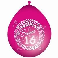 16 jaar Sweet Sixteen Ballonnen Pink, 8 stuks 16 jaar Sweet Sixteen Ballonnen Pink, 8 stuks