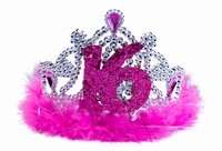 Sweet 16 kroontje met roze veren