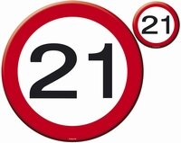 21 jaar, Verkeersbord Placemats+ onderzetters, 4 st. 21 jaar, Verkeersbord Placemats+ onderzetters, 4 st.