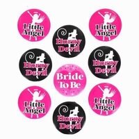 Bride to be button set, 9 stuks, diam. 4,5cm Bride to be button set, 9 stuks, diam. 4,5cm
