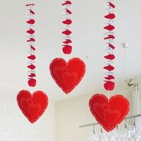 Hangdecoratie Hart Rood, 3st. Hangdecoratie Hart Rood, 3st.