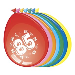 85 jaar, Ballonnen, 8 stuks, assorti 85 jaar, Ballonnen, 8 stuks, assorti