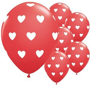 Ballon Rood met witte hartjes, 30 cm Ballon Rood met witte hartjes, 30 cm