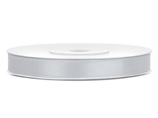 Zilver Satijn lint, 6mm, rol 25 m Zilver Satijn lint, 6mm, rol 25 m