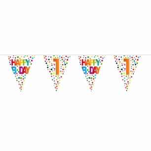 1 jaar Happy Bday Dots Vlaggenlijn, 10 meter 1 jaar Happy Bday Dots Vlaggenlijn, 10 meter