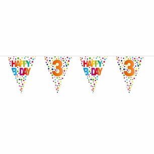 3 jaar Happy Bday Dots Vlaggenlijn, 10 meter 3 jaar Happy Bday Dots Vlaggenlijn, 10 meter