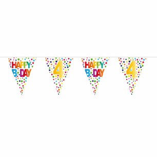 4 jaar Happy Bday Dots Vlaggenlijn, 10 meter 4 jaar Happy Bday Dots Vlaggenlijn, 10 meter