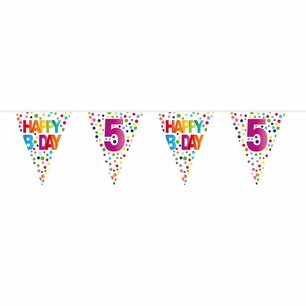 5 jaar Happy Bday Dots Vlaggenlijn, 10 meter 5 jaar Happy Bday Dots Vlaggenlijn, 10 meter