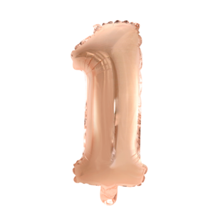 Folie Ballon Cijfer 1 Rosé Goud, 41 cm Folie Ballon Cijfer 1 Rosé Goud, 41 cm
