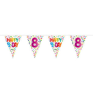 8 jaar Happy Bday Dots Vlaggenlijn, 10 meter 8 jaar Happy Bday Dots Vlaggenlijn, 10 meter