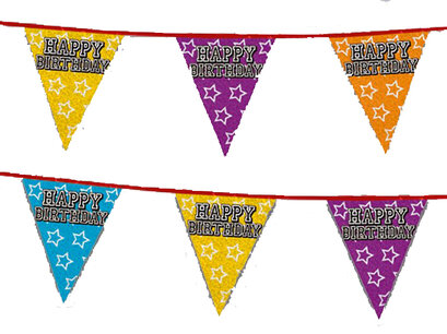 Happy Birthday Vlaggenlijn holografisch glitter, 8 meter Happy Birthday Vlaggenlijn holografisch glitter, 8 meter