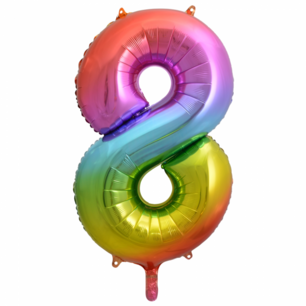 Folie Ballon Cijfer 8 Regenboog, 86 cm Folie Ballon Cijfer 8 Regenboog, 86 cm