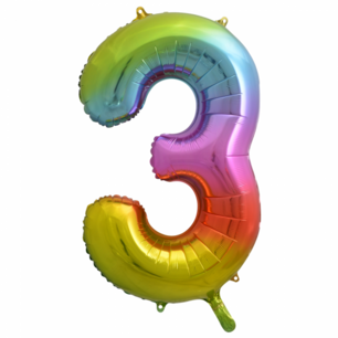 Folie Ballon Cijfer 3 Regenboog, 86 cm Folie Ballon Cijfer 3 Regenboog, 86 cm