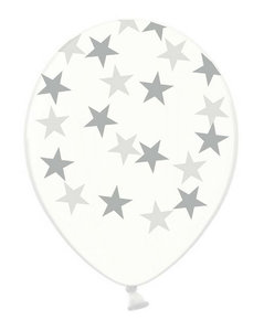 Doorzichtige ballonnen met zilveren sterren, per koop